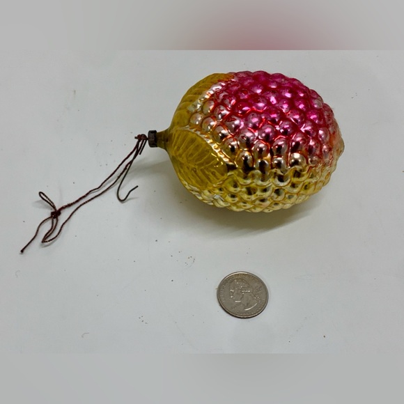 Antique Mercury Glass Pink Yellow Figural Berry Fruit Christmas Tree Ornament - Picture 3 of 16